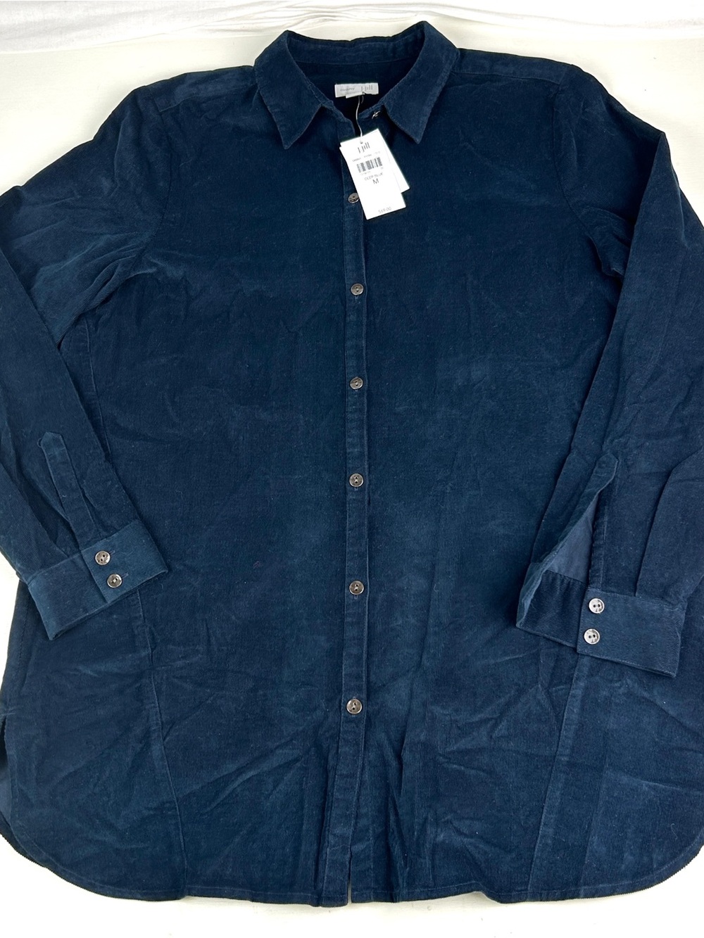 J Jill Corduroy NWT Button Down Shirt Womens Sz Medium Deep Blue